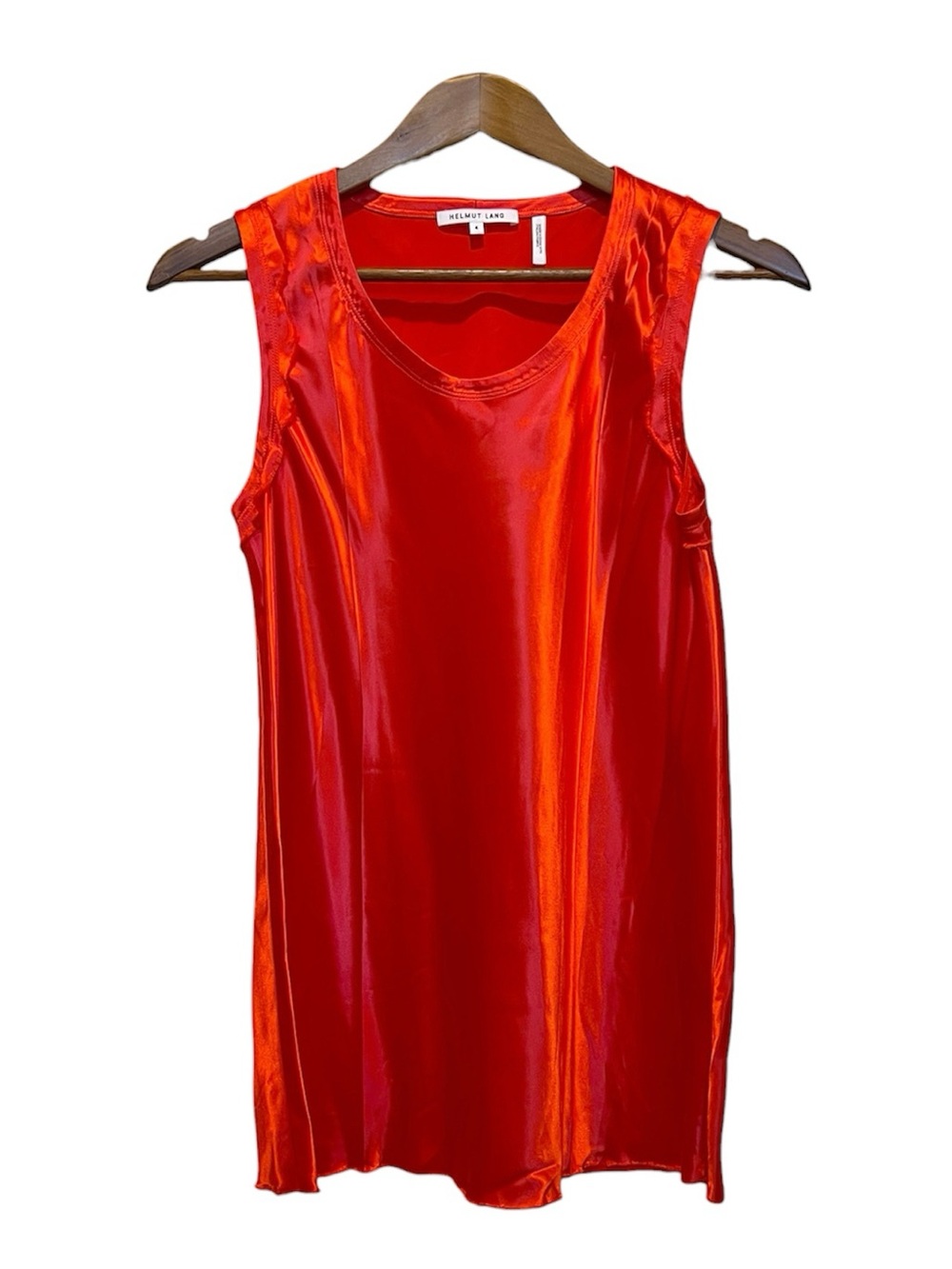 Helmut Lang Orange Scoop Neck Frayed Hems Tank Top Size 4